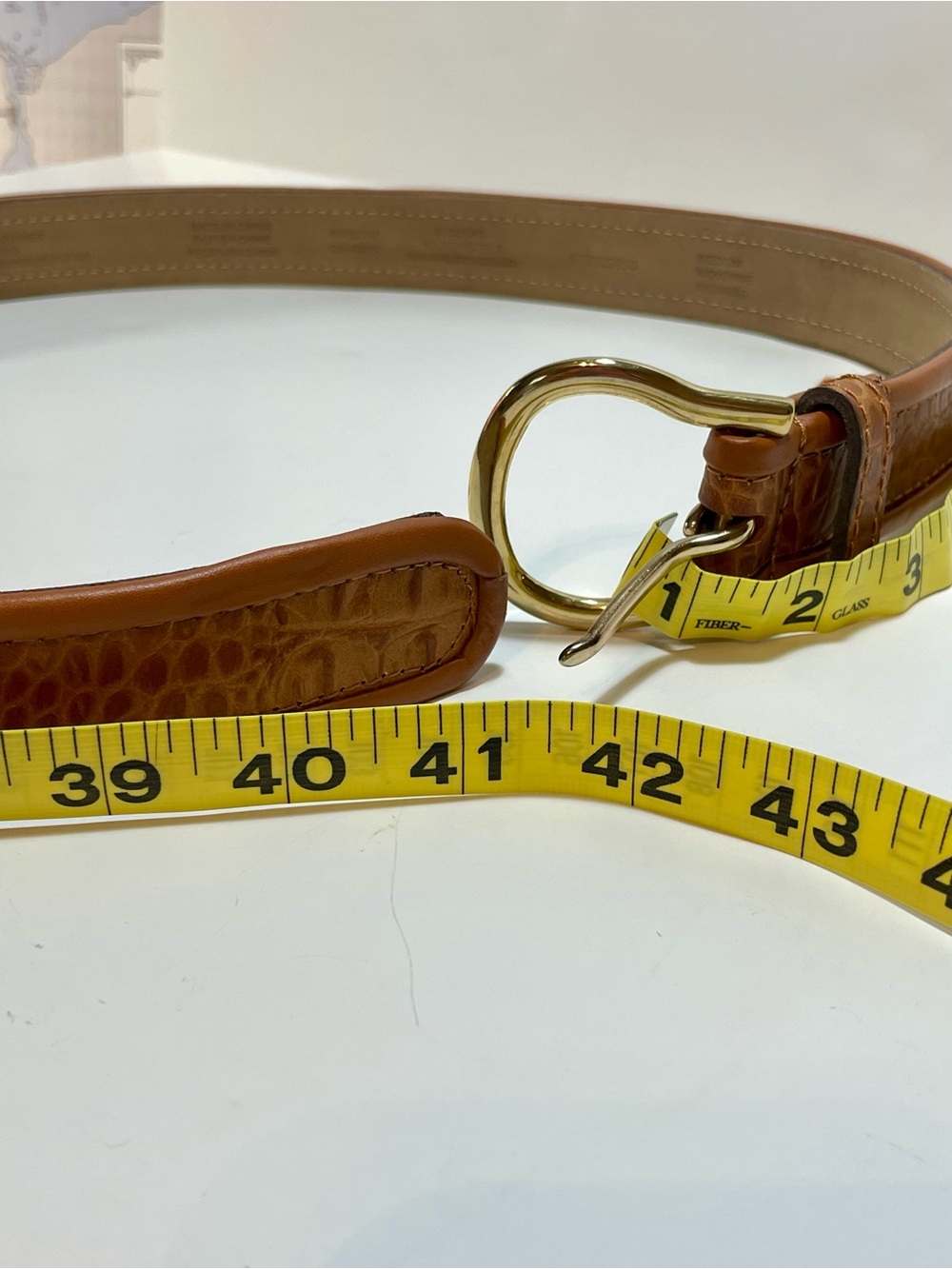 Liz Claibourne Cognac Croc-Embossed Leather Belt with Gold Buckle - Picture 9 of 12